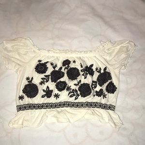 White and black floral crop top